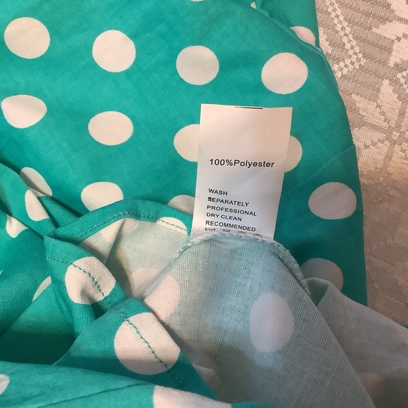 Sisjuly Dress Women’s Size Large Ruffle Sleeves Polka Dot Turquoise White - Picture 8 of 14